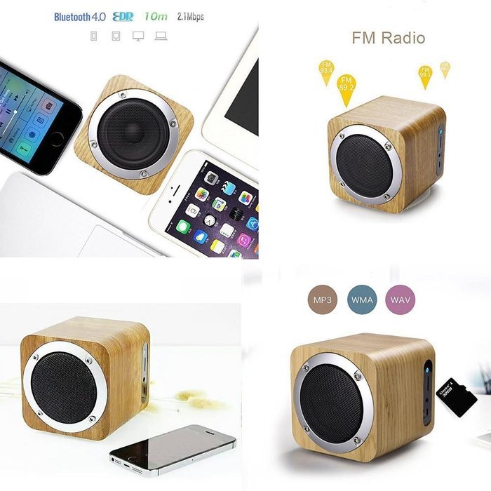 niceEshop(TM) Wood Bluetooth 4.0 Wireless Mini Speaker with FM Radio 1800mAh Rechargable Battery Compatible with... N5