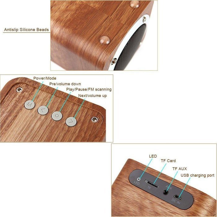 niceEshop(TM) Wood Bluetooth 4.0 Wireless Mini Speaker with FM Radio 1800mAh Rechargable Battery Compatible with... N10