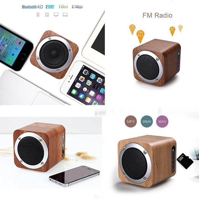 niceEshop(TM) Wood Bluetooth 4.0 Wireless Mini Speaker with FM Radio 1800mAh Rechargable Battery Compatible with... N12