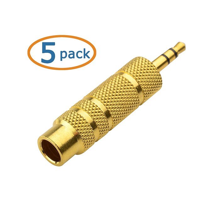 Cable Matters 5-Pack, Gold Plated 6.3mm (1/4 inch) to 3.5 mm Male to Female Stereo Adapter N6