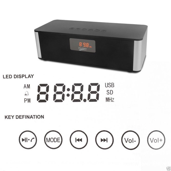 MUSKY DY21L Portable Wireless Bluetooth 4.0 Speaker 8W Alarm Clock, MP3 Player, FM Radio, Hands Free Calling,... N4