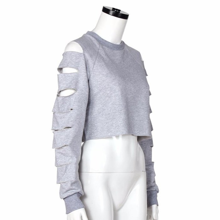 AIMTOPPY Fashion Women Long Sleeve Hollow Hole Short Sweater Shirt Casual Blouse Tops (L, White) N10