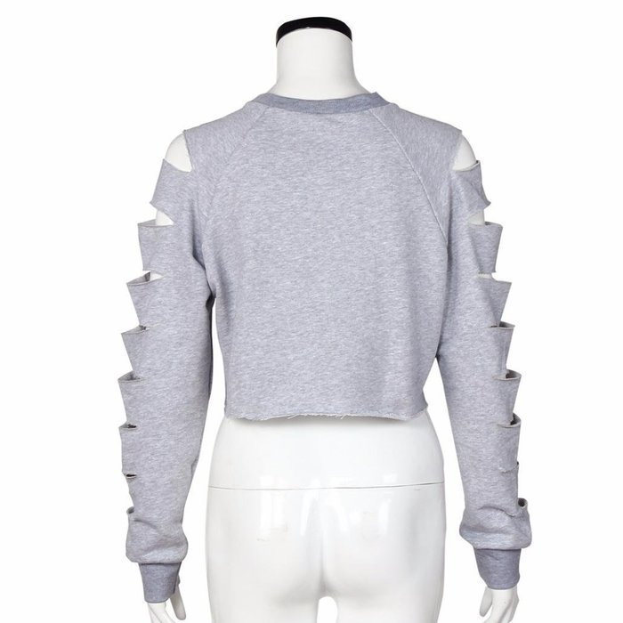 AIMTOPPY Fashion Women Long Sleeve Hollow Hole Short Sweater Shirt Casual Blouse Tops (L, White) N11