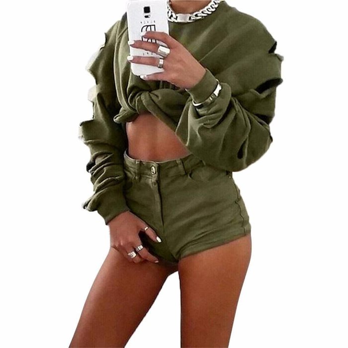 AIMTOPPY Fashion Women Long Sleeve Hollow Hole Short Sweater Shirt Casual Blouse Tops (L, White) N14
