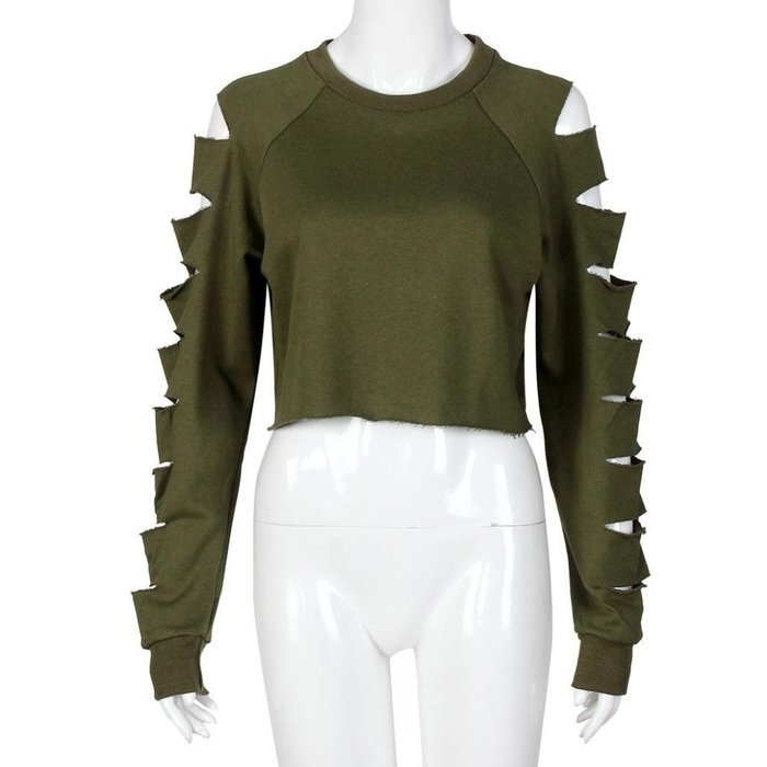 AIMTOPPY Fashion Women Long Sleeve Hollow Hole Short Sweater Shirt Casual Blouse Tops (L, White) N15
