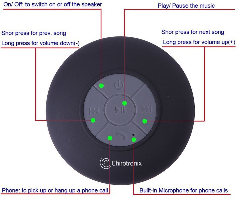 Bluetooth Shower Speaker by Chirotronix&trade; - Waterproof &ndash; Portable &ndash; Hands Free use with Microphone &ndash; Water Resistant... N2