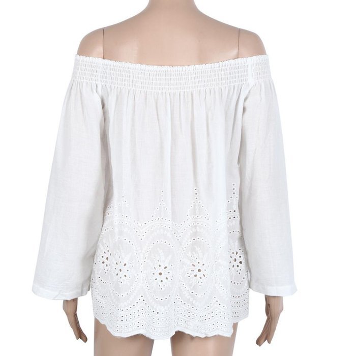AIMTOPPY Women Sexy Strapless Loose Nine Points Sleeve Embroidered T-shirt (M, white) N6