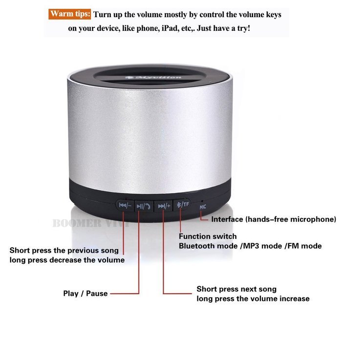 BOOMER VIVI Wireless Portable Bluetooth Speaker B03 with MP3 Player, FM Radio and Microphone, 360 Degree Surround... N12