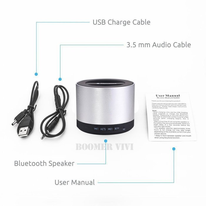 BOOMER VIVI Wireless Portable Bluetooth Speaker B03 with MP3 Player, FM Radio and Microphone, 360 Degree Surround... N15