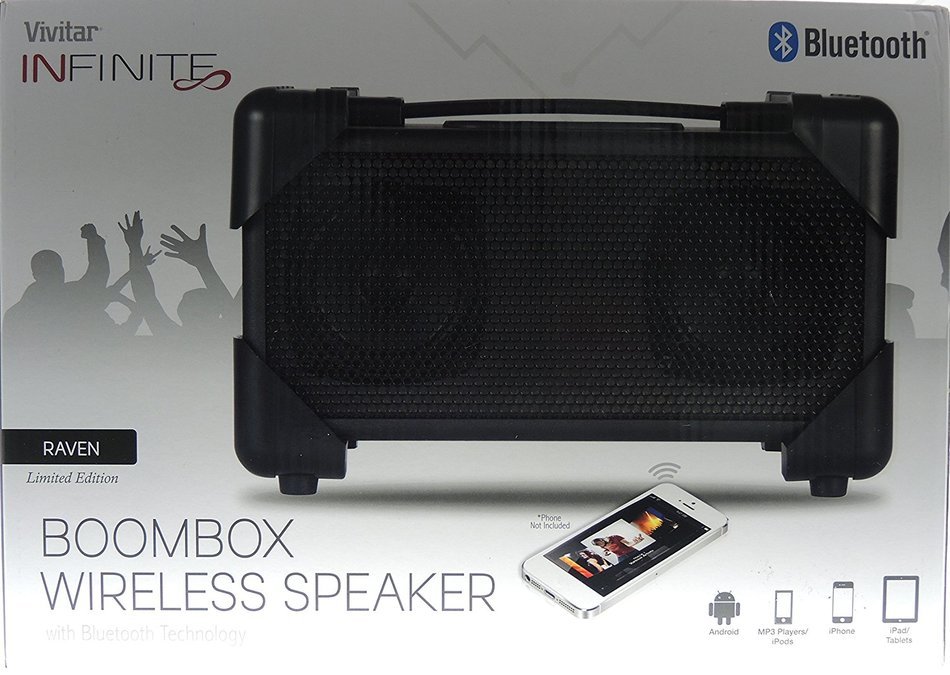 Vivitar V143BT-BLK Bluetooth Retro Boom Box Speaker, Black N5