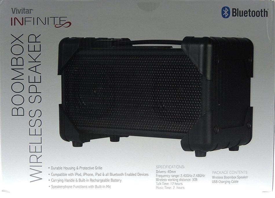 Vivitar V143BT-BLK Bluetooth Retro Boom Box Speaker, Black N6