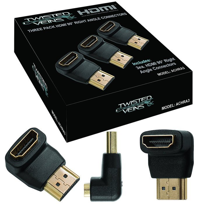 Twisted Veins ACHRA3 Three (3) Pack of HDMI 90 Degree/Right Angle Connectors/Adapters N4