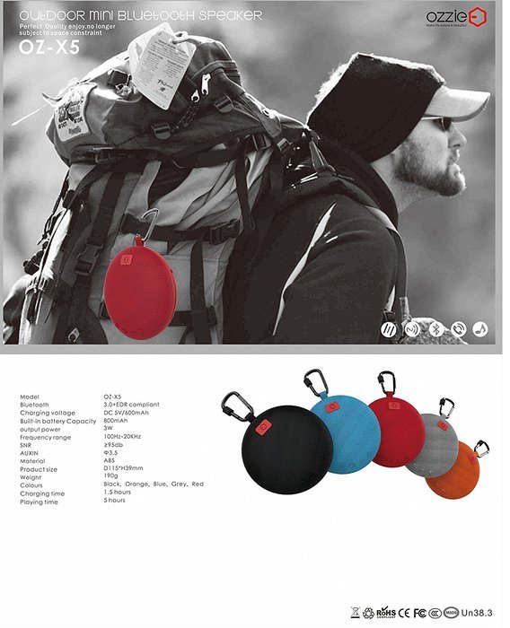 Ozzie Mini Wireless Portable Stereo Bluetooth 3.0 Waterproof Outdoor & Shower Speaker with Built in 800 mA Battery... N10