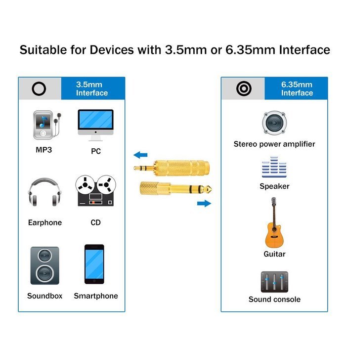 eBoot 2 Pack Headphone Adapter 6.35 mm (1/ 4 Inch) Male to 3.5 mm Female Stereo Adapter Plus 3.5 mm Stereo Male... N6