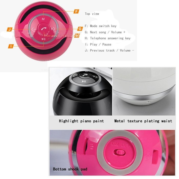 Portable multicolored ball with light Bluetooth speaker outdoor card Speaker phone (Pink) N3