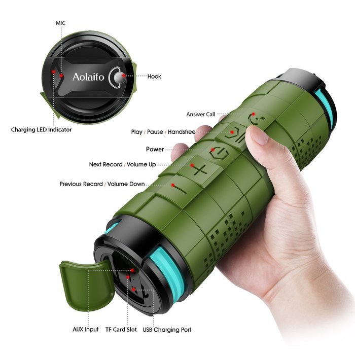 Outdoor Speakers, Aolaifo Rugged Wireless Bluetooth 4.0 Shockproof Water Resistant / Waterproof Speakers with... N2