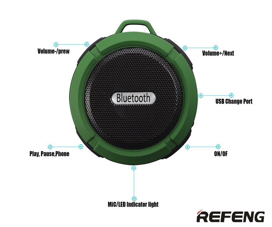 ReFeng Portable Wireless Bluetooth 3.0 Shower Speaker, With Hook and Dedicated Suction Cup for Shower,Bathroom... N5