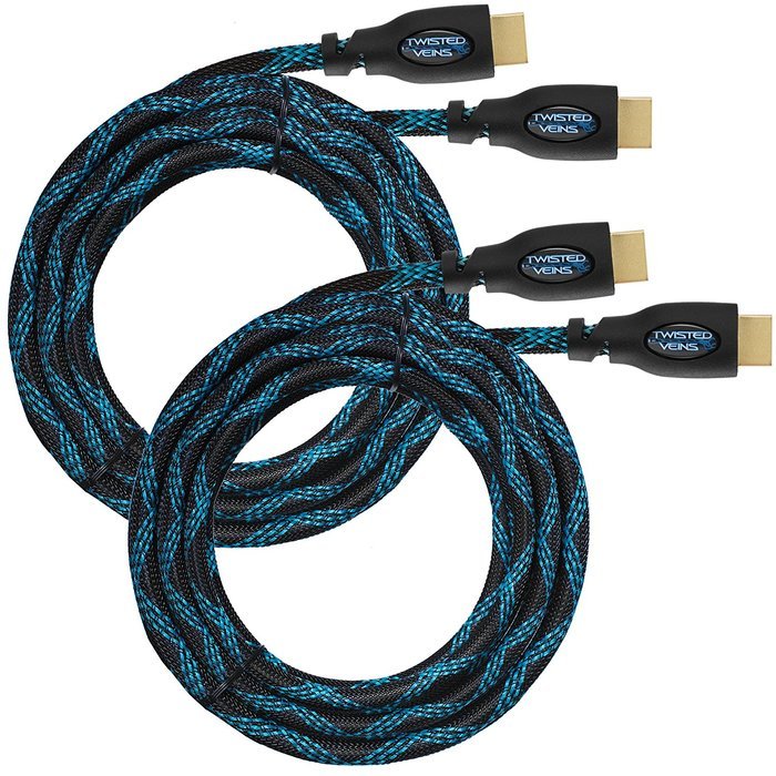 Twisted Veins Two (2) Pack of (25 ft) High Speed HDMI Cables + Right Angle Adapter and Velcro Cable Ties (Latest... N2