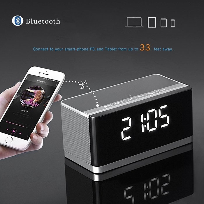 Alarm Clock Bluetooth Speaker FM Radio AKOUSTIQ Portable Wireless Speaker for iPhone Samsung, Enhanced Bass Stereo... N8