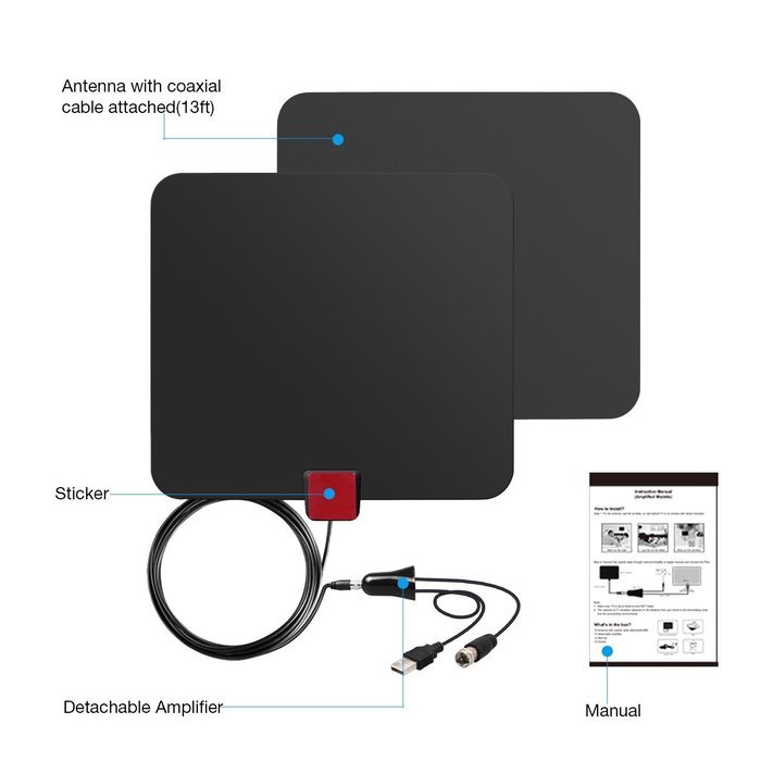 VIEWTEK Amplified HDTV Antenna Ultra Thin Indoor HD TV Antenna 50 Mile Range with Detachable Amplifier 13 Ft Coaxial... N2