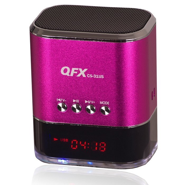 QFX CS-31USPK Portable Speaker with USB/Micro SD Port and FM Radio - Pink
