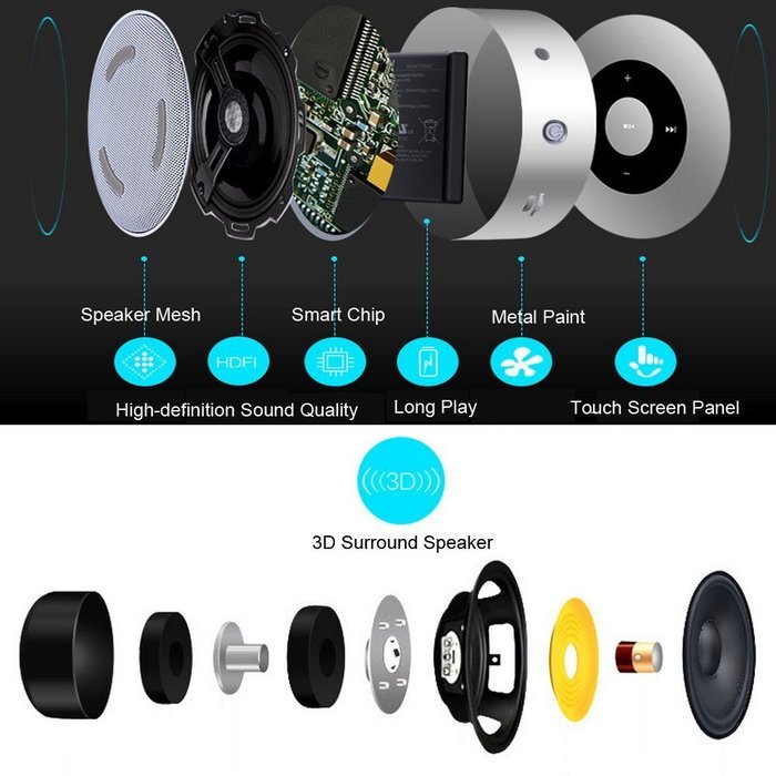 Aolyty Portable Mini Wireless Bluetooth Speaker Outdoor Touch Screen Subwoofer Small Steel Cannon Golden N5