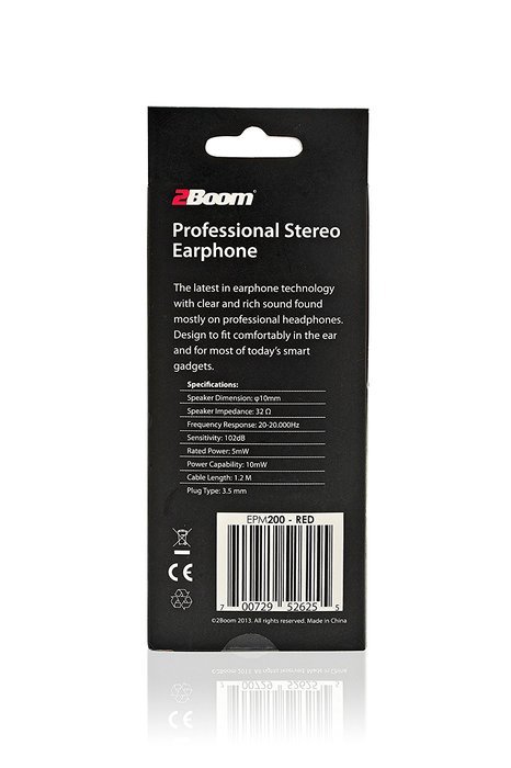 2BOOM Stereo Sound Earbud Red N3