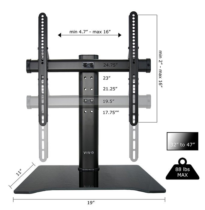 VIVO Universal LCD Flat Screen TV Table Top Desk Stand with Glass Base / fits 32" to 55" T.V. (STAND-TV00L) N10