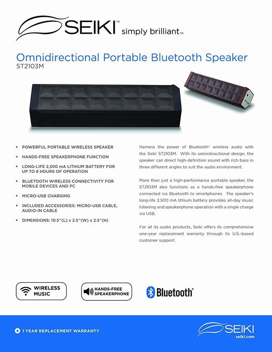 Seiki ST2103M Bluetooth Portable Speaker (Black) N2