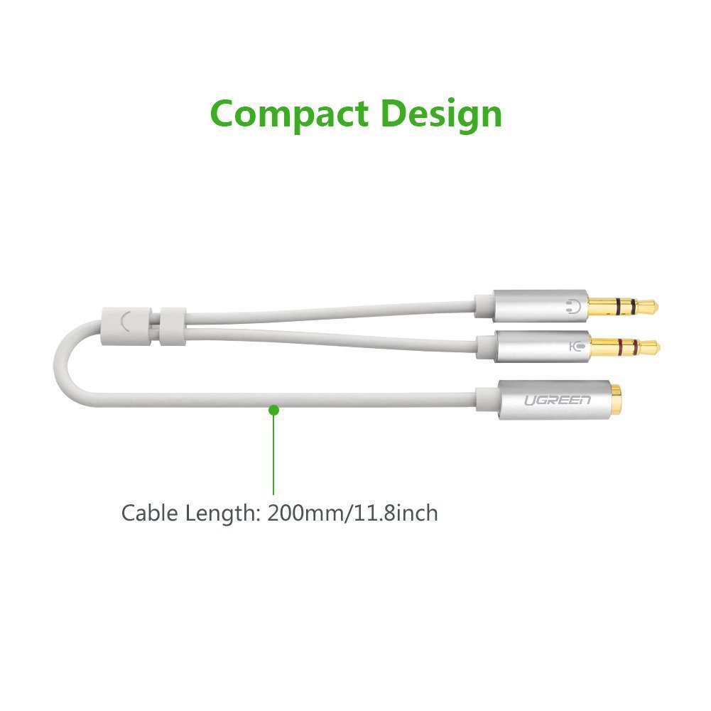 Ugreen Gold Plated 35mm Female To 2 Male Headphone Mic Audio Y Splitter Cable With Separate 