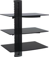VonHaus 3x Black Floating Shelves with Strengthened Tempered Glass for DVD Players/Cable Boxes/Games Consoles/...