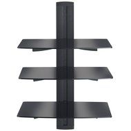 VonHaus 3x Black Floating Shelves with Strengthened Tempered Glass for DVD Players/Cable Boxes/Games Consoles/... N2