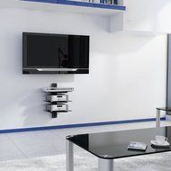 VonHaus 3x Black Floating Shelves with Strengthened Tempered Glass for DVD Players/Cable Boxes/Games Consoles/... N7