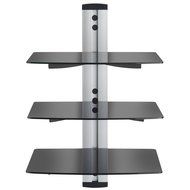VonHaus 3x Black Floating Shelves with Strengthened Tempered Glass for DVD Players/Cable Boxes/Games Consoles/... N9