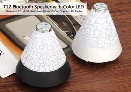 T12 Bluetooth Speaker with Color LED ??? Bluetooth 2.1 +EDR, Handsfree, Micro SD Card Support, FM Radio (White) N3