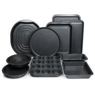 ChefLand 10-Piece Non-Stick Bakeware Set, Oven Crisper, Pizza Tray, Roasting, Loaf, Muffin, Square, 2 Round Cake...