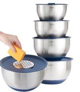 VonShef Professional 5 Piece Mixing Bowl Set - Stainless Steel with Lids, Non-Slip Surface and 3 Grater Attachments