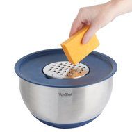 VonShef Professional 5 Piece Mixing Bowl Set - Stainless Steel with Lids, Non-Slip Surface and 3 Grater Attachments N5