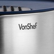 VonShef Professional 5 Piece Mixing Bowl Set - Stainless Steel with Lids, Non-Slip Surface and 3 Grater Attachments N9