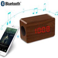 Rubility Wireless Bluetooth Wooden Speaker with LED Alarm Clock Display Mega Bass, Wireless Speaker Works With... N3