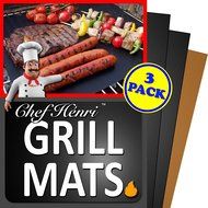Chef Henri Grill Mat Lifetime Guarantee Set Of 3 Heavy Duty, Non-Stick Grilling Mats and Baking Mat - 16 x 13...