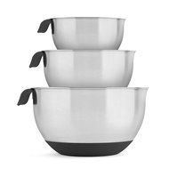 Bl&uuml;mwares 18/10 Stainless Steel Mixing Bowls with Handle and Spout, Set of 3 (Black)