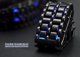 Metal Bracelet LED Men&#039;s Watch &quot;Dark Samurai&quot; - Blue LED N8