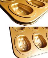 12 Cavity Gold Non Stick Cartoon Rabbit Cake Mold Cute Baking Pan 9inch N3