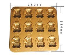 12 Cavity Gold Non Stick Cartoon Rabbit Cake Mold Cute Baking Pan 9inch N13