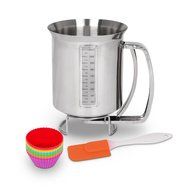 Stainless Steel Pancake &amp; Cake Batter Dispenser Bundle with Measuring Label for Making Pancakes, Crepes &amp; Waffles...