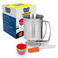 Stainless Steel Pancake &amp; Cake Batter Dispenser Bundle with Measuring Label for Making Pancakes, Crepes &amp; Waffles... N5