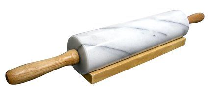 Cook N Home Marble Rolling Pin with Wood Base, 18&quot;, White