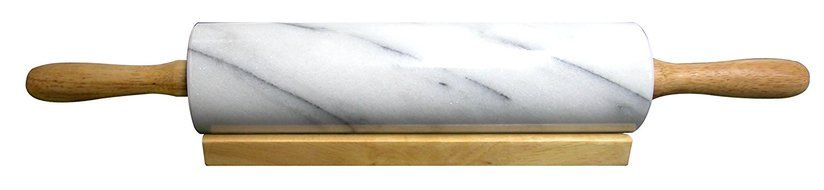 Cook N Home Marble Rolling Pin with Wood Base, 18&quot;, White N2