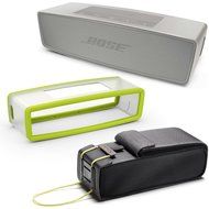 Bose SoundLink Mini II Bluetooth Wireless Speaker - Pearl w/ Energy Green Soft Silicon Cover &amp; Travel Bag - Bundle
